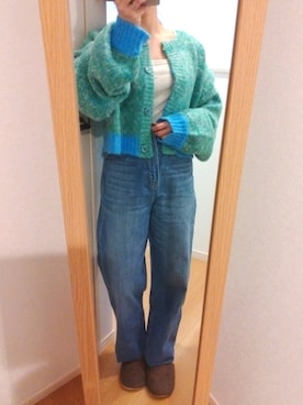 「LOWRYS FARM（ローリーズファーム）のCONEハイライズワイドデニム　800874（デニムパンツ）」を使った、mさん（レディース・150cm）の冬コーディネート