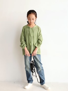 「透かし編みニット」｜antiquatoy  officialさん（キッズ・140cm）の春コーディネート