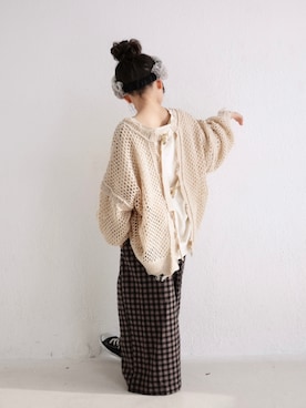 「透かし編みニット」｜antiquatoy  officialさん（キッズ・120cm）の秋コーディネート