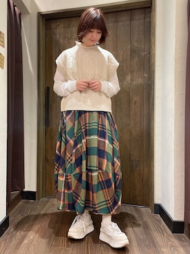 「rps（アールピーエス）のアイテム（スカート）」を使った、あさぽんさん（レディース・162cm）の秋コーディネート