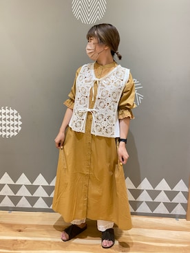「Samansa Mos2（サマンサ モスモス）のモチーフレースベスト（ベスト）」を使った、み🦥さん（レディース・156cm）の夏コーディネート