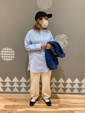 「Samansa Mos2 blue」｜「アイテム（キャップ）」を使った、み🦥さん（レディース・156cm）の秋コーディネート