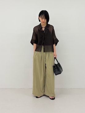 「URBAN RESEARCH（アーバンリサーチ）のハーフスリーブシアーショートシャツ（シャツ/ブラウス、ブラウン系）」を使った、mackeyさん（レディース・160cm）の春コーディネート
