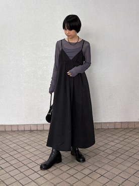 「URBAN RESEARCH（アーバンリサーチ）のタックギャザーキャミワンピース（ワンピース、ブラック系）」を使った、mackeyさん（レディース・160cm）の夏コーディネート