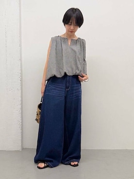 「ウェーブ×カジュアル」｜「アイテム（パンツ）」を使った、mackeyさん（レディース・160cm）の春コーディネート