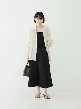 「URBAN RESEARCH（アーバンリサーチ）のHANDICRAFT SAIGON　SMALL TOTE（トートバッグ、ブラウン系）」を使った、mackeyさん（レディース・160cm）の夏コーディネート