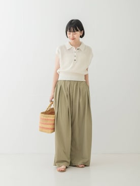「URBAN RESEARCH（アーバンリサーチ）のシャツカラーメッシュニット（ニット/セーター、ホワイト系）」を使った、mackeyさん（レディース・160cm）の夏コーディネート