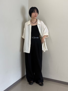 「URBAN RESEARCH（アーバンリサーチ）のハーフスリーブキュプラシャツ（シャツ/ブラウス、ホワイト系）」を使った、mackeyさん（レディース・160cm）の夏コーディネート