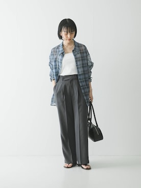 「URBAN RESEARCH（アーバンリサーチ）のシアーチェックオーバーシャツ（シャツ/ブラウス、ブルー系）」を使った、mackeyさん（レディース・160cm）の春コーディネート