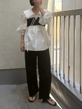 「URBAN RESEARCH（アーバンリサーチ）のPicchi Nia　CRISP WHITE（シャツ/ブラウス、ホワイト系）」を使った、mackeyさん（レディース・160cm）の夏コーディネート