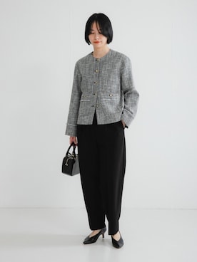 「アイテム（ノーカラージャケット）」を使った、mackeyさん（レディース・160cm）の冬コーディネート