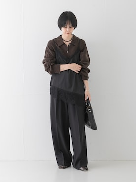「URBAN RESEARCH（アーバンリサーチ）のキュプラ2wayシャツ（シャツ/ブラウス、ブラウン系）」を使った、mackeyさん（レディース・160cm）の夏コーディネート