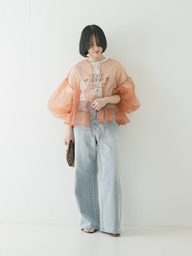 「URBAN RESEARCH（アーバンリサーチ）のESTHE　VOLUME ORGANZA BOW TOP（シャツ/ブラウス、ベージュ系）」を使った、mackeyさん（レディース・160cm）の春コーディネート