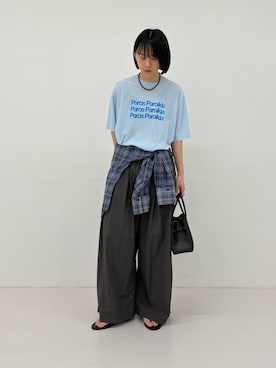 「URBAN RESEARCH（アーバンリサーチ）のシアーチェックオーバーシャツ（シャツ/ブラウス、ブルー系）」を使った、mackeyさん（レディース・160cm）の春コーディネート