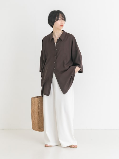 ハーフスリーブシアーワイドシャツ