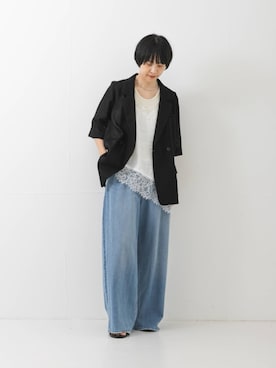 「URBAN RESEARCH（アーバンリサーチ）のシアーメッシュハーフスリーブジャケット（その他アウター、ブラック系）」を使った、mackeyさん（レディース・160cm）の夏コーディネート