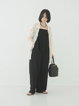 「URBAN RESEARCH（アーバンリサーチ）のESTHE　OVERSIZED SHEER LACE SHIRTS（シャツ/ブラウス、ホワイト系）」を使った、mackeyさん（レディース・160cm）の春コーディネート