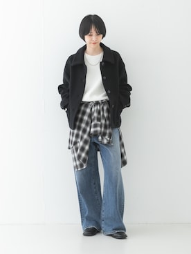 「URBAN RESEARCH（アーバンリサーチ）のウールモッサショートコート（その他アウター、ブラック系）」を使った、mackeyさん（レディース・160cm）の秋コーディネート
