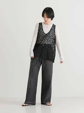 「URBAN RESEARCH（アーバンリサーチ）の2wayコードレースベスト（ベスト）」を使った、mackeyさん（レディース・160cm）の夏コーディネート