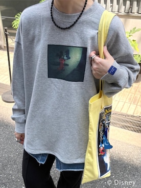「URBAN RESEARCH（アーバンリサーチ）の別注/Disney/ビッグスウェット（スウェット、グレー系）」を使った、mackeyさん（レディース・160cm）の夏コーディネート