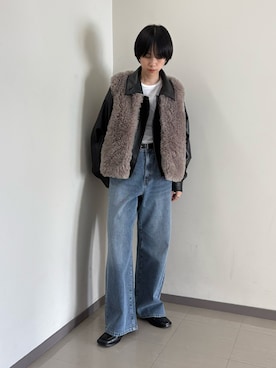 「URBAN RESEARCH（アーバンリサーチ）のECOPELファーベスト（ダウンベスト、グレー系）」を使った、mackeyさん（レディース・160cm）の秋コーディネート