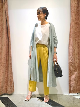 「サテンパンツ」｜「アイテム（シャツワンピース）」を使った、ゆあんさん（レディース・168cm）の春コーディネート