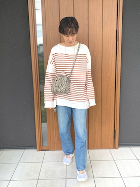 「LOWRYS FARM（ローリーズファーム）のCONEハイライズワイドデニム　800874（デニムパンツ）」を使った、ゆあんさん（レディース・168cm）の秋コーディネート