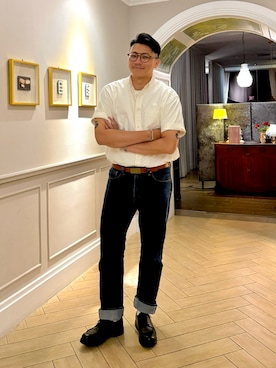 「アイテム（メガネ）」を使った、Mai Sonさん（メンズ・181cm）の秋コーディネート