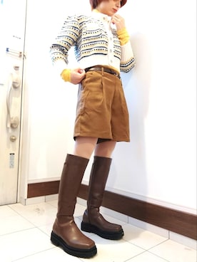 「ショート丈トップス」｜「アイテム（ミリタリージャケット）」を使った、pikataさん（レディース・155cm）の冬コーディネート