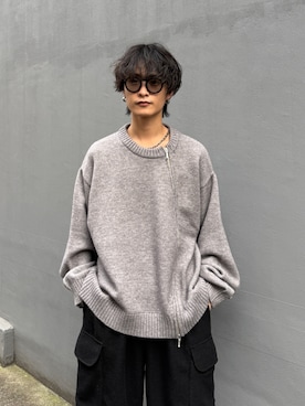 「Lui's（ルイス）の【Neucon】TWIST-ZIP DESIGN OVER KNIT / ツイストジップデザインオーバーニット（ニット/セーター、グレー系）」を使った、れちおさん（メンズ・173cm）の秋コーディネート