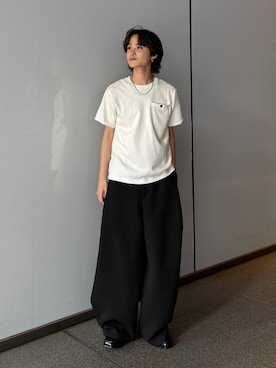 「Lui's（ルイス）のヘビーオンスポケットTシャツ（Tシャツ/カットソー、ホワイト系）」を使った、れちおさん（メンズ・173cm）の夏コーディネート