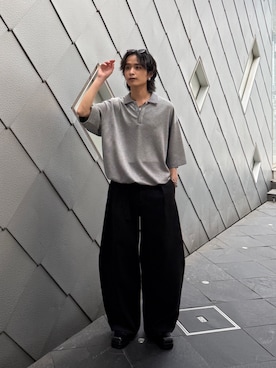 「Lui's（ルイス）のポンチオーバーポロ（Tシャツ/カットソー、グレー系）」を使った、れちおさん（メンズ・173cm）の夏コーディネート