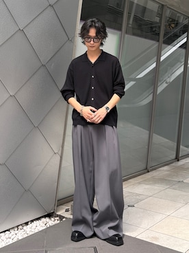 「Lui's（ルイス）のビスコースニットシャツ（シャツ/ブラウス、ブラック系）」を使った、れちおさん（メンズ・173cm）の夏コーディネート