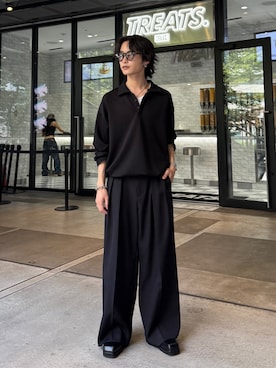 「Lui's（ルイス）のポンチオーバーポロL/S（ポロシャツ、ブラック系）」を使った、れちおさん（メンズ・173cm）の夏コーディネート