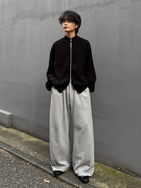 「Lui's（ルイス）のフルジップドライバーズニット（ニット/セーター、ブラック系）」を使った、れちおさん（メンズ・173cm）の秋コーディネート