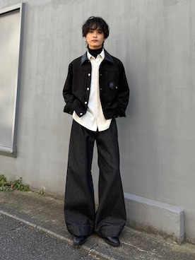 「Lui's（ルイス）のフェイクスエード コンビカラー トラッカージャケット（ブルゾン、ブラック系）」を使った、れちおさん（メンズ・173cm）の秋コーディネート