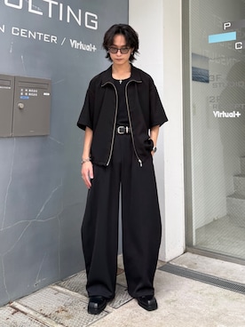 「Lui's（ルイス）のアートピケバルーンイージーパンツ（その他パンツ、ブラック系）」を使った、れちおさん（メンズ・173cm）の夏コーディネート