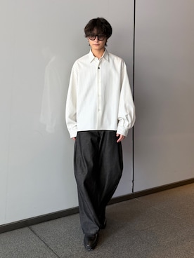 「Lui's（ルイス）の【Neucon】BALLOON SLEEVE STRIPE OVER SHIR / バルーンスリーブストライプオーバーシャツ（シャツ/ブラウス、ホワイト系）」を使った、れちおさん（メンズ・173cm）の秋コーディネート