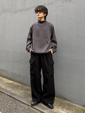「Lui's（ルイス）のウォッシャブルタートルネックニット（ニット/セーター、グレー系）」を使った、れちおさん（メンズ・173cm）の秋コーディネート