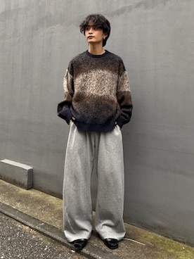 「Lui's（ルイス）の【Neucon】MULTI GRADATION SHAGGY KNIT / マルチグラデーションオーバーシャギーニット（ニット/セーター、ブラウン系）」を使った、れちおさん（メンズ・173cm）の秋コーディネート