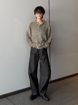 「Lui's（ルイス）のMIXシャギーポロ（ニット/セーター、ベージュ系）」を使った、れちおさん（メンズ・173cm）の秋コーディネート