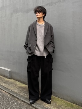 「Lui's（ルイス）の【Neucon】CLASSIC HEATHER OVER JACKET / クラシックオーバーテーラードジャケット / セットアップ対応（テーラードジャケット、グレー系）」を使った、れちおさん（メンズ・173cm）の秋コーディネート