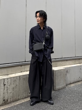 「Lui's（ルイス）のキュプラ混ビッグシャツ（シャツ/ブラウス、ブルー系）」を使った、れちおさん（メンズ・173cm）の春コーディネート