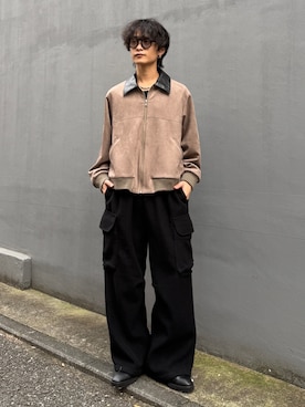 「Lui's（ルイス）のフェイクスエード コンビカラー ジップブルゾン（ブルゾン、グレー系）」を使った、れちおさん（メンズ・173cm）の秋コーディネート