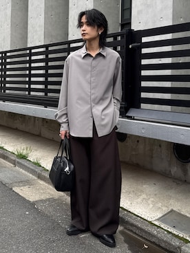 「CULLNI（クルニ）の【CULLNI exclusive for Lui's】ダブルカラー比翼シャツ（シャツ/ブラウス、グレー系）」を使った、れちおさん（メンズ・173cm）の春コーディネート