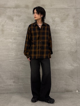 「Lui's（ルイス）のオンブレーチェックオーバーシャツ（シャツ/ブラウス、ブルー系）」を使った、れちおさん（メンズ・173cm）の春コーディネート