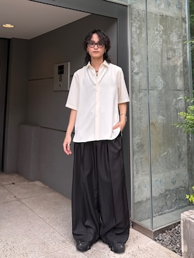 「Lui's（ルイス）のソフトタッチ半袖シャツ（シャツ/ブラウス、ホワイト系）」を使った、れちおさん（メンズ・173cm）の春コーディネート