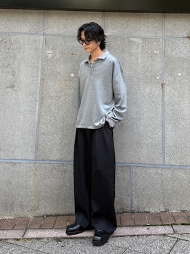 「Lui's（ルイス）のポンチオーバーポロL/S（ポロシャツ、グレー系）」を使った、れちおさん（メンズ・173cm）の夏コーディネート