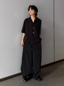 「Lui's（ルイス）のコーチ半袖シャツ（シャツ/ブラウス、ブラック系）」を使った、れちおさん（メンズ・173cm）の夏コーディネート