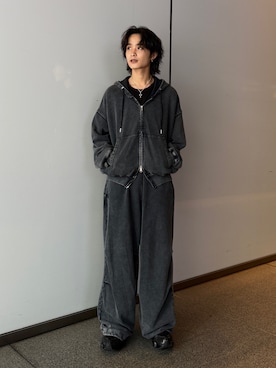 「Lui's（ルイス）のアシッドウォッシュパンツ（その他パンツ、ブラック系）」を使った、れちおさん（メンズ・173cm）の夏コーディネート